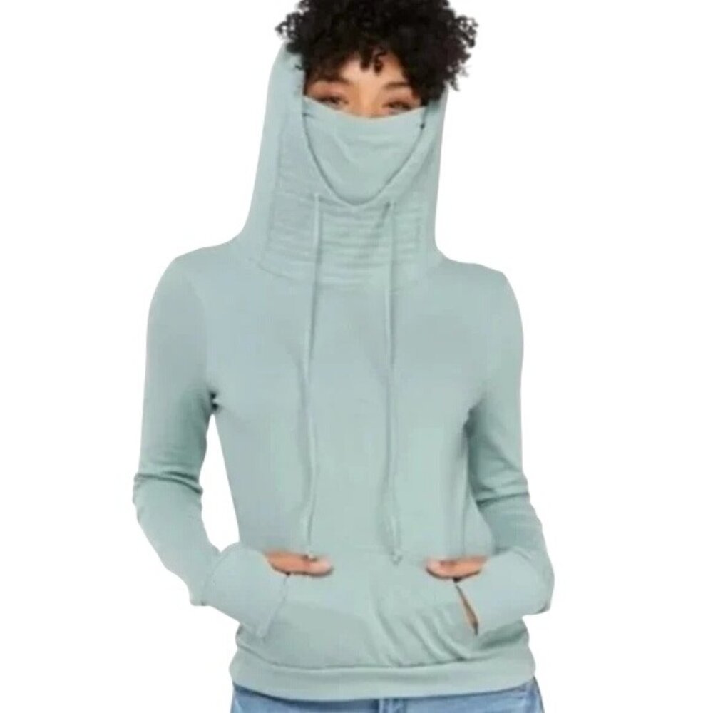 Love Fire Mint Green Hoodie With Built-In Face Mask